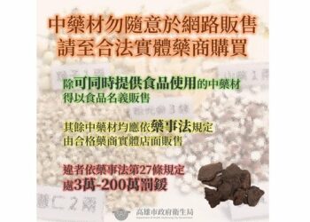 誤把紅棗人參中藥材當食材網路販售 高雄衛生局查察多件違規依法開罰