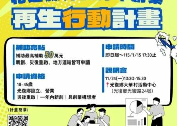 花蓮縣推動「光復青年創業再生行動計畫」 11/24辦理說明會暨提案撰寫工作坊 協助青年災後再出發