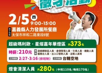 時薪最高210元 「2026台灣燈會在嘉義」專場徵才2月5日登場