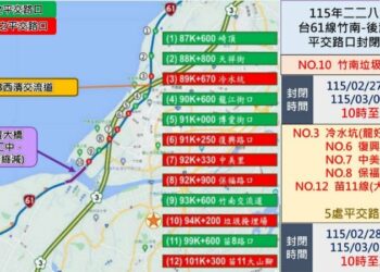 二二八連假台61線西濱竹南-後龍段交通管制      6處路口機動封閉