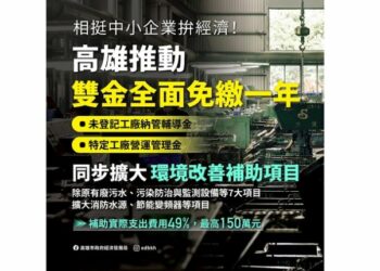 相挺中小企業拼經濟！高雄推動納管及特定工廠「雙金全面免繳一年」 同步擴大環境改善補助項目