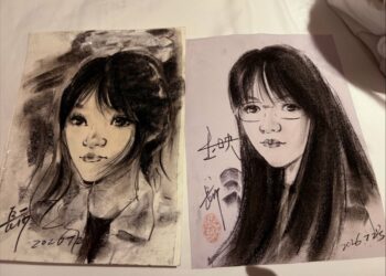 兩岸夜市都有素描畫家  現場寫生  碳筆寫真