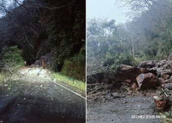 海端鄉栗園路段發生邊坡落石  雙向道路阻斷無法通行