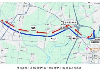 台88線西向屏東竹田終點至高雄大發 路面AC夜間施工實施交管
