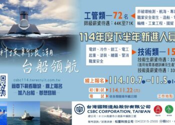 台船公司「I  WANT  YOU」 招考229名     搶攻國艦國造、離岸風電與智慧船舶前瞻人才
